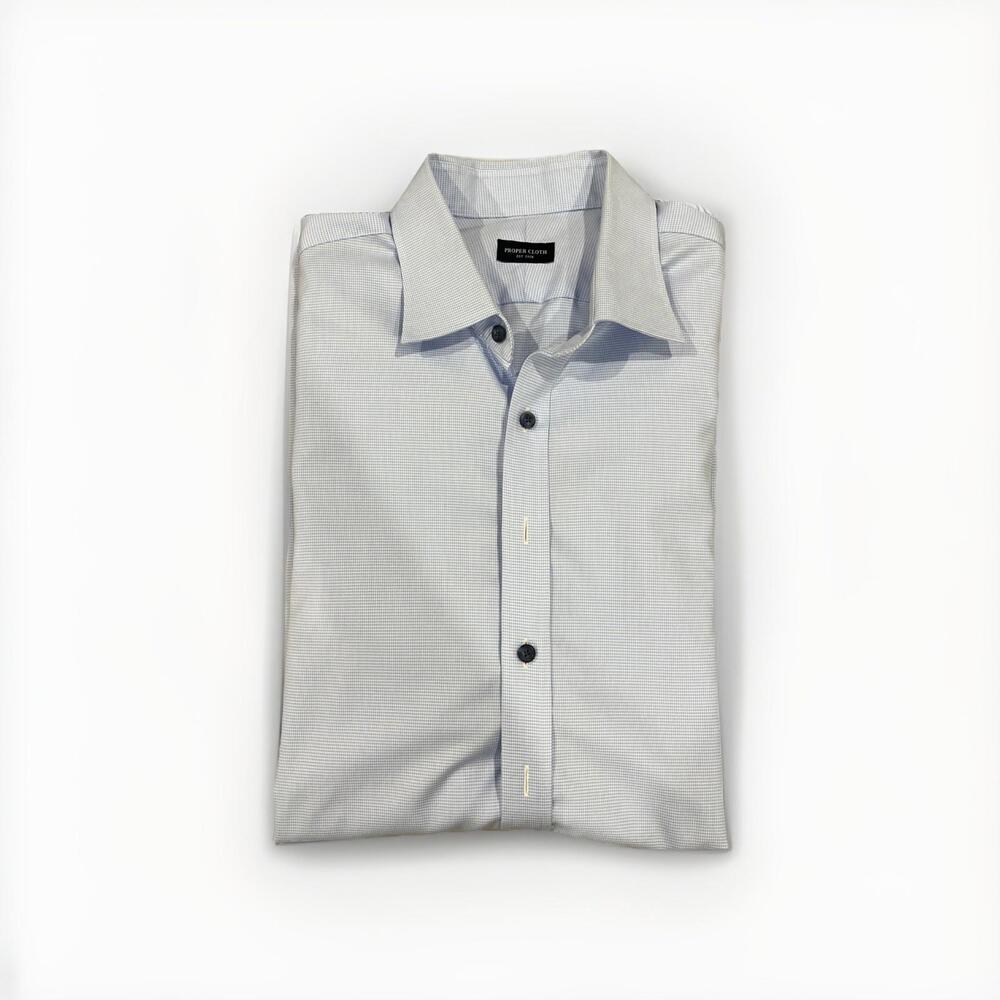 MINT PROPER CLOTH BLUE HOUNDSTOOTH DRESS SHIRT 18.3/38.5 2XL VGC!